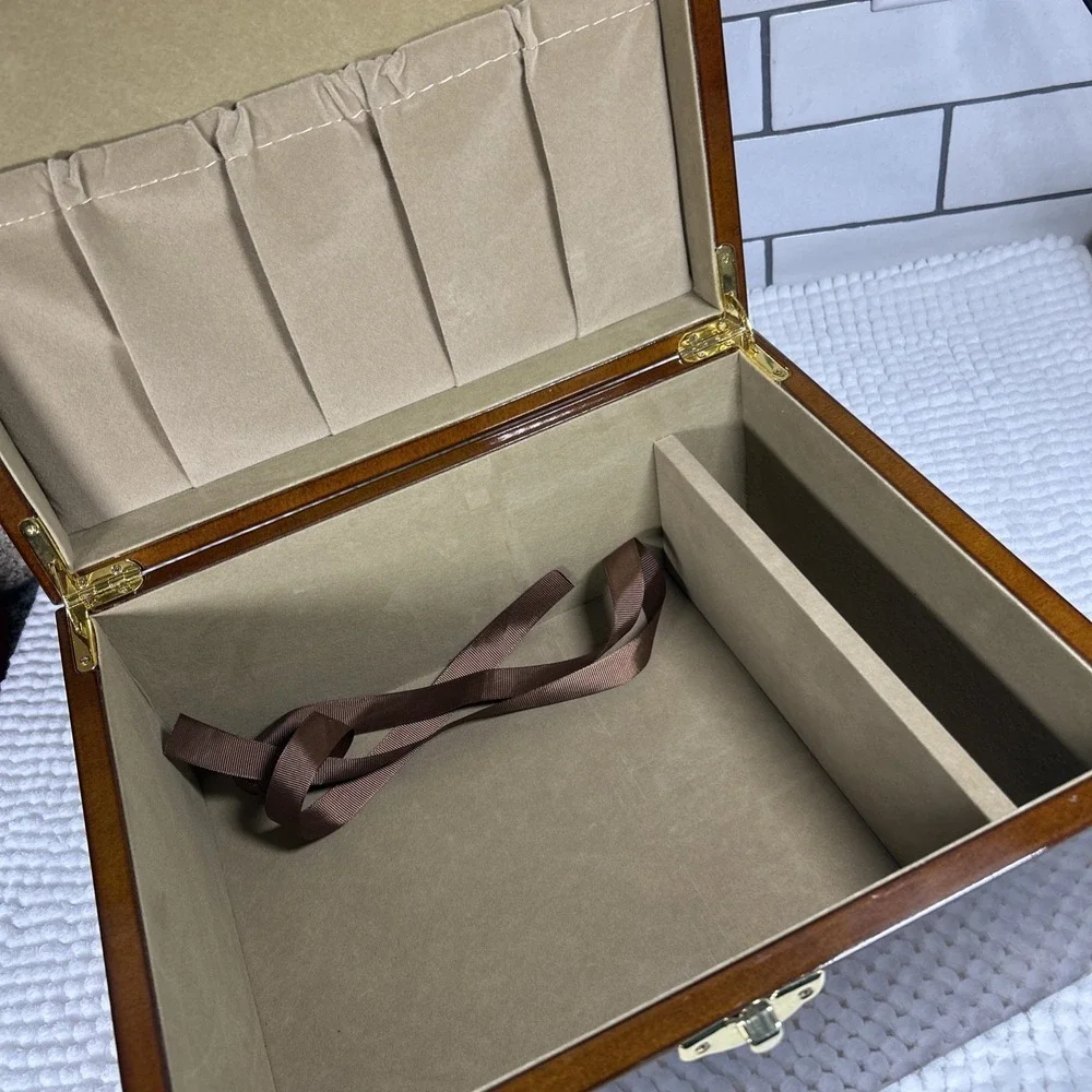 Wooden Memorial Box Burl Wood Felt Lined 12.5x10.5x5.5 in Treasure Chest